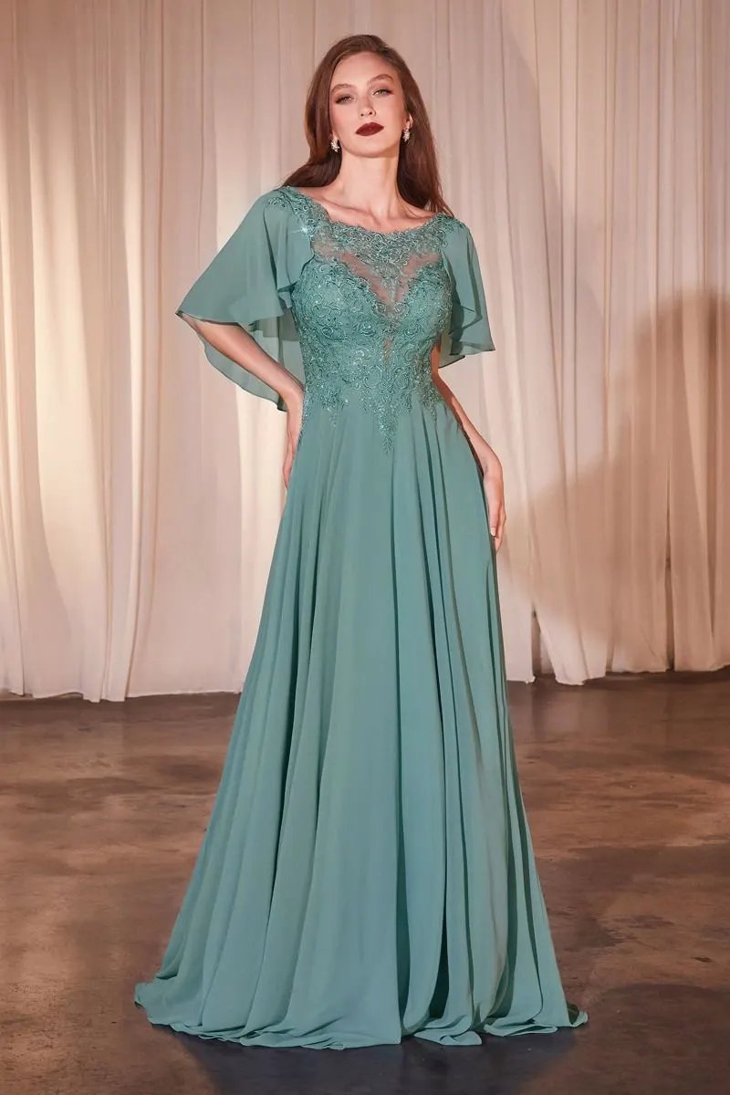 A-Line Chiffon Gown With Caplet by Tux-USA