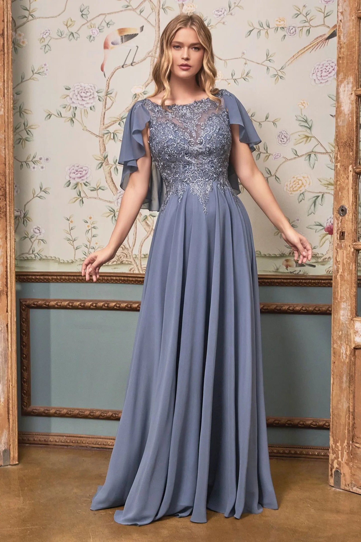 A-Line Chiffon Gown With Caplet by Tux-USA
