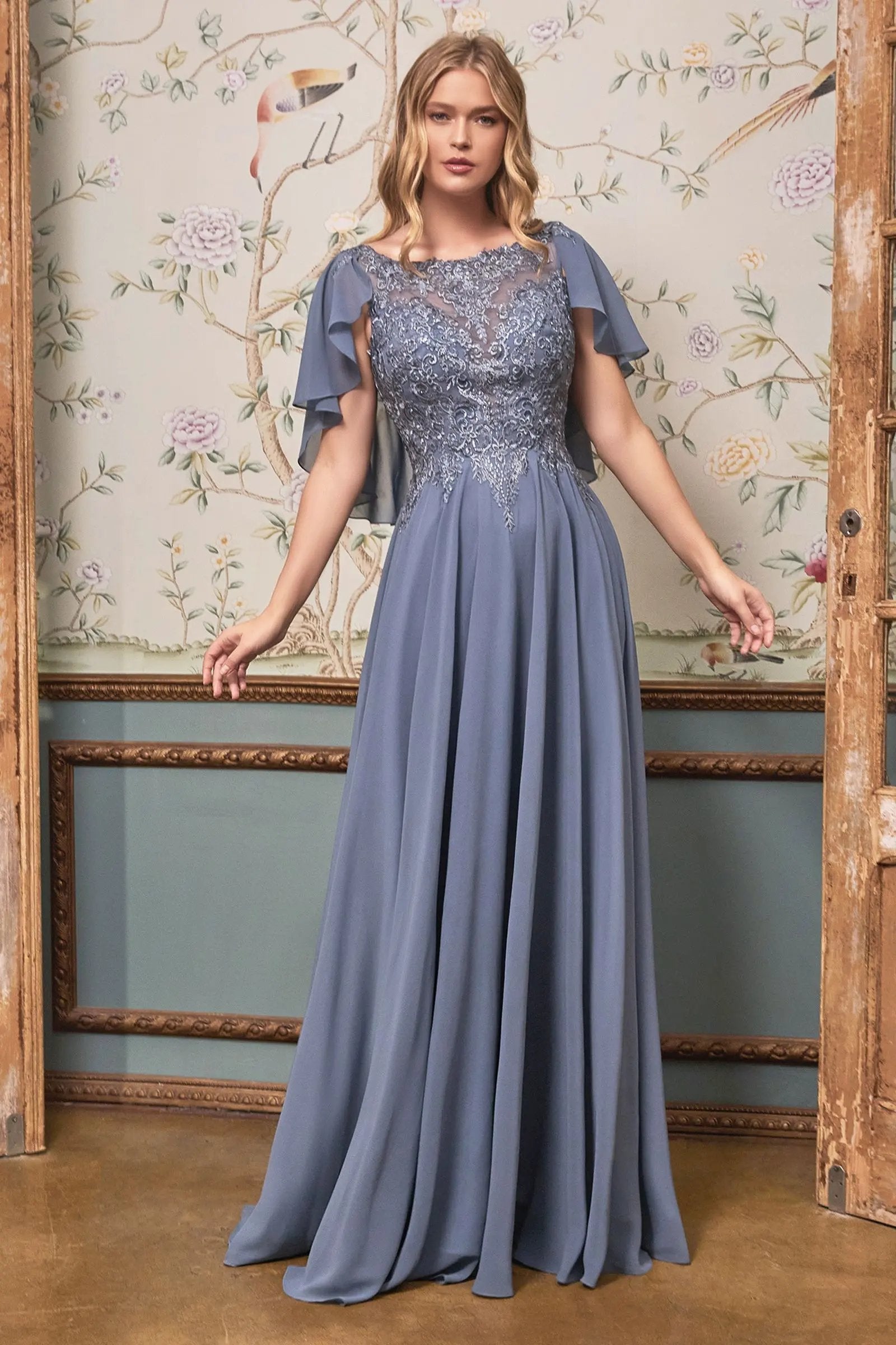 A-Line Chiffon Gown With Caplet by Tux-USA