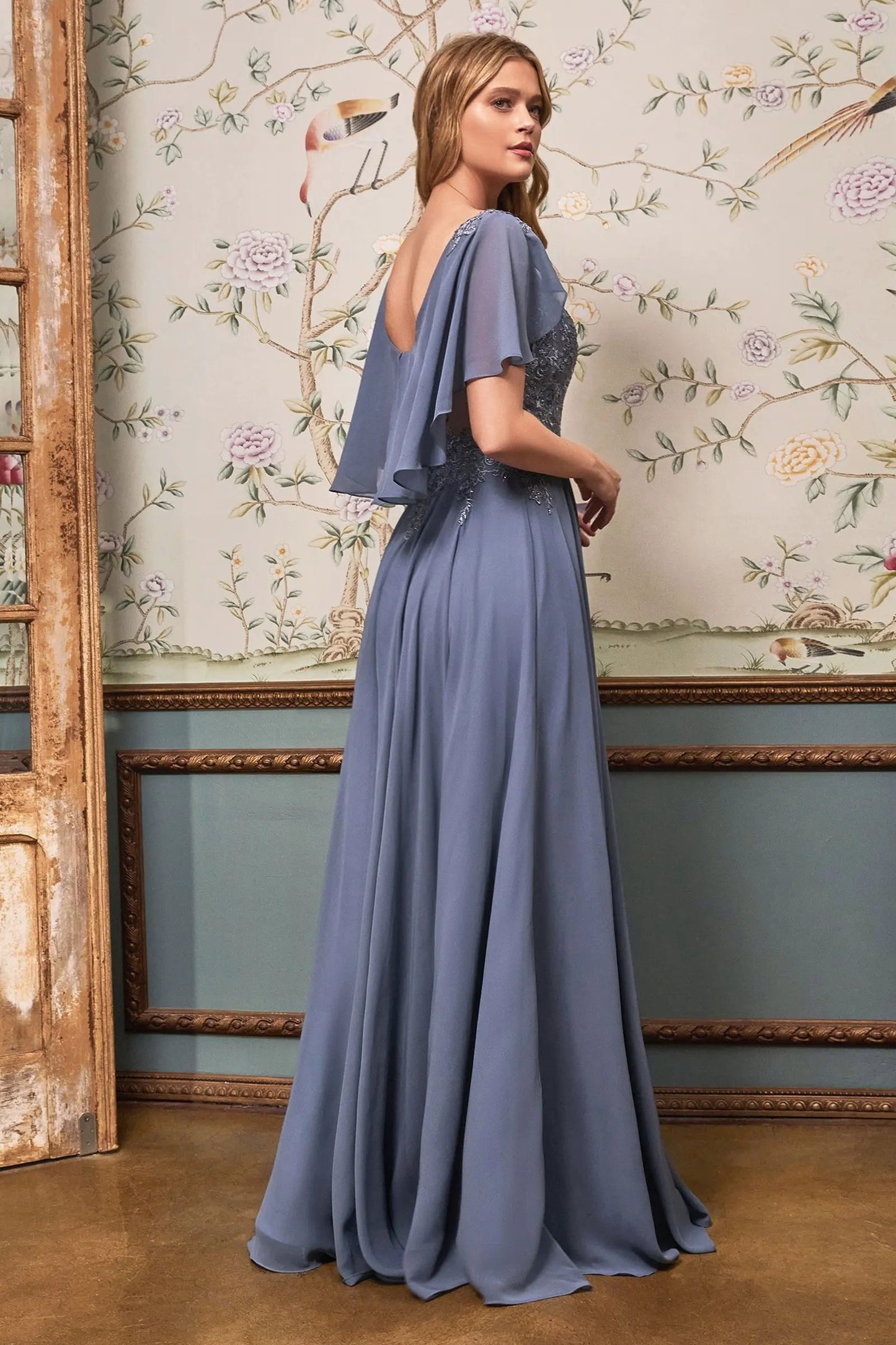A-Line Chiffon Gown With Caplet by Tux-USA