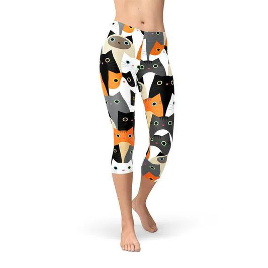 Womens All Over Print Cats Capri Leggings by Maroon Sooty