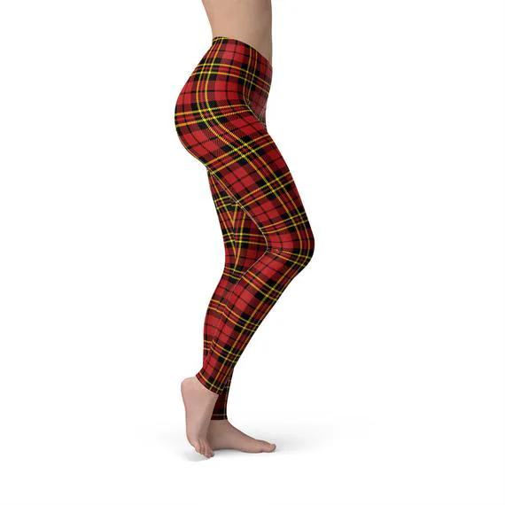 Womens Red Plaid Tartan Leggings by Maroon Sooty