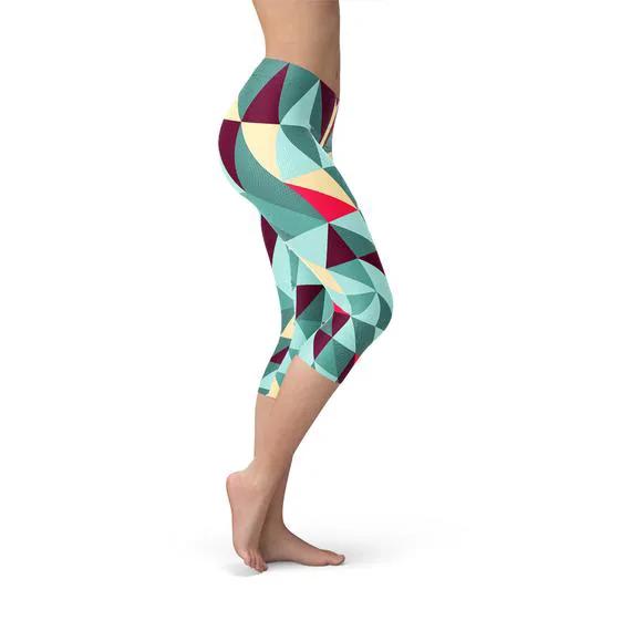 Womens Capri Leggings w/ Geometric Triangles by Maroon Sooty
