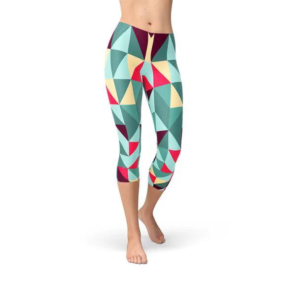 Womens Capri Leggings w/ Geometric Triangles by Maroon Sooty