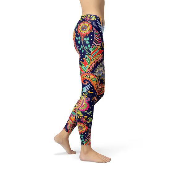 Womens Ornamental Blue Paisley Leggings by Maroon Sooty