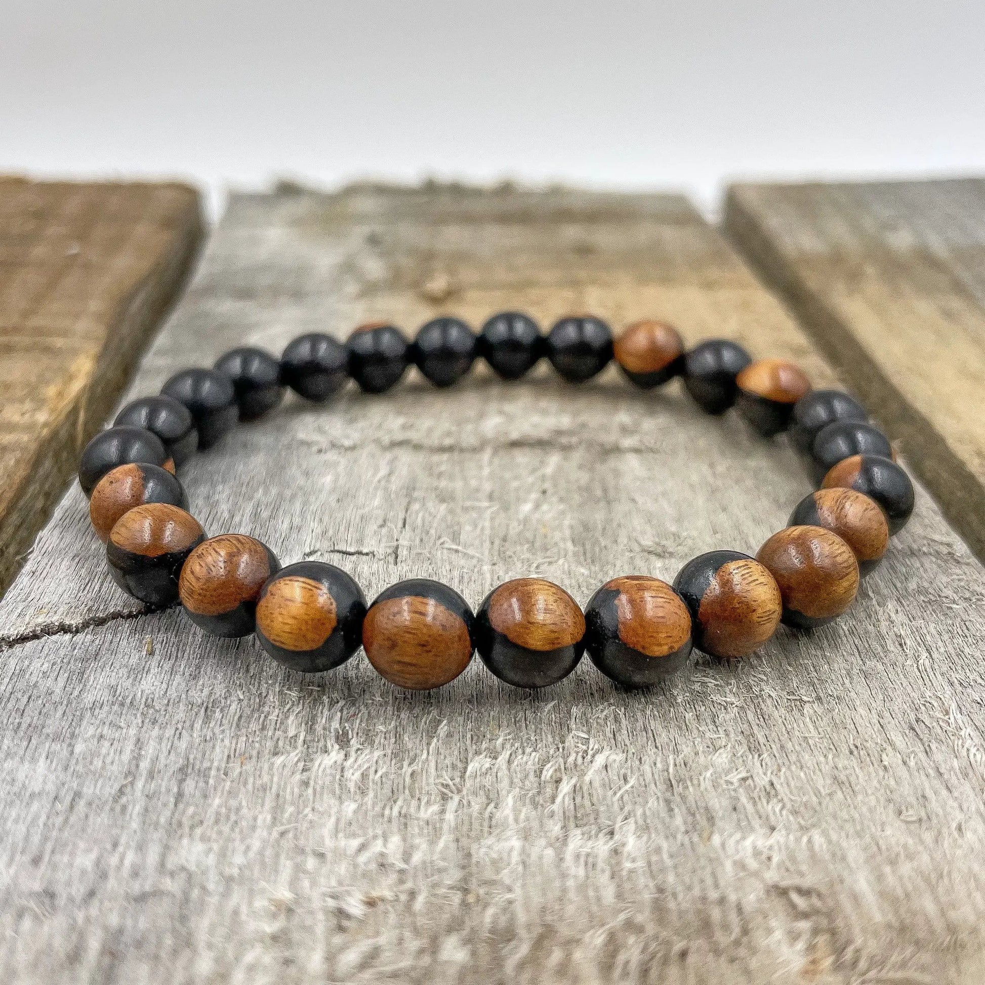 Union - Dual Black/Brown Sandalwood Mala Beaded Bracelet by Everwood Original