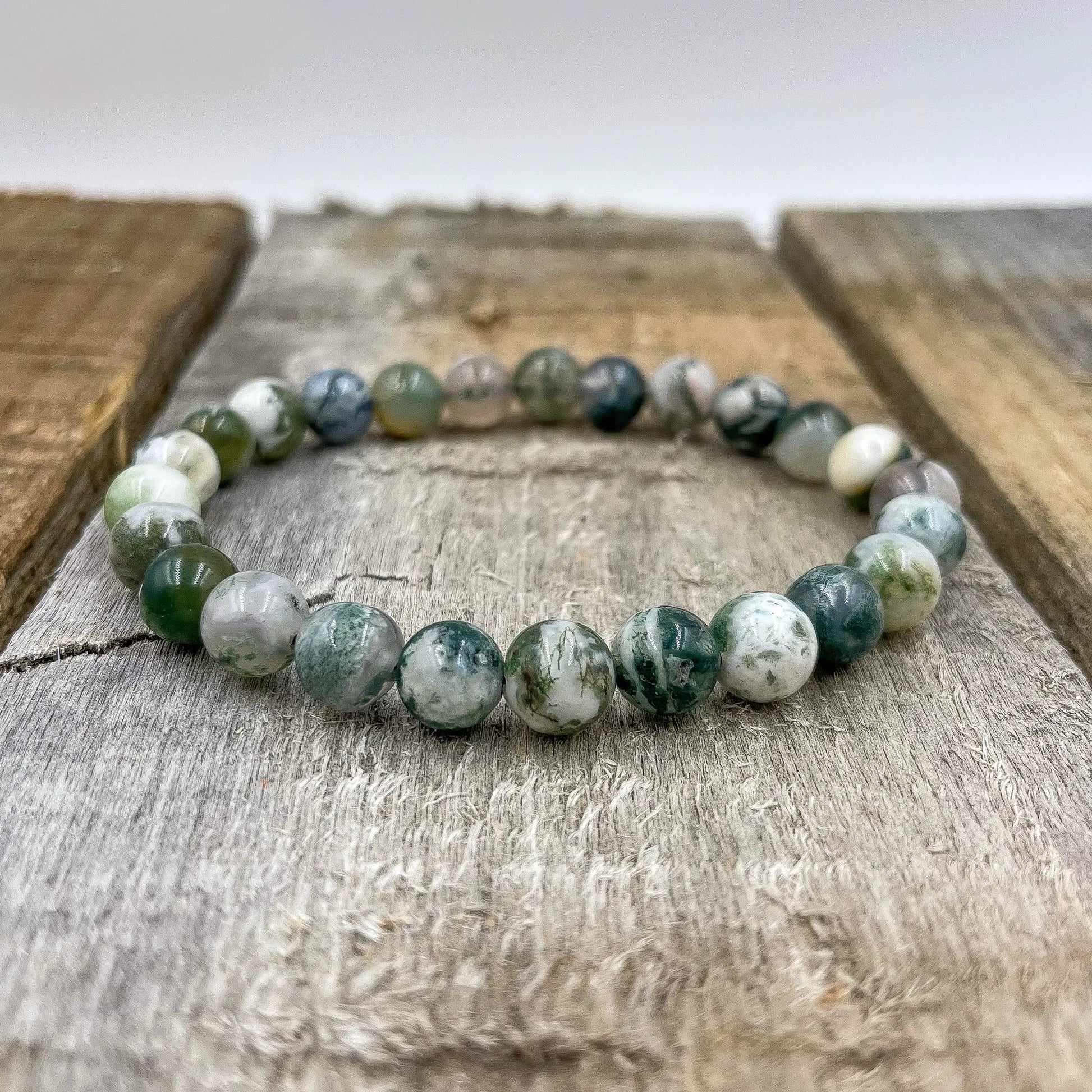 Union - Tree Agate Green Gemstone Beaded Bracelet by Everwood Original
