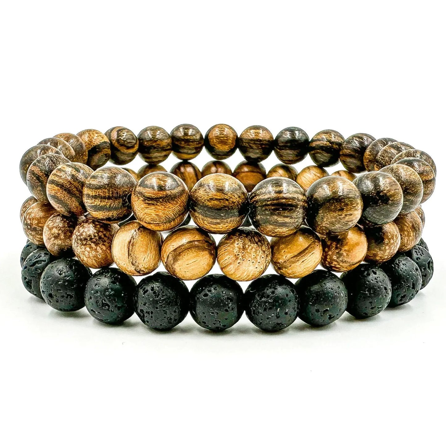 Premium 3 Pack Beaded Bracelet Stack - Sandalwood & Lava Rock by Everwood Original