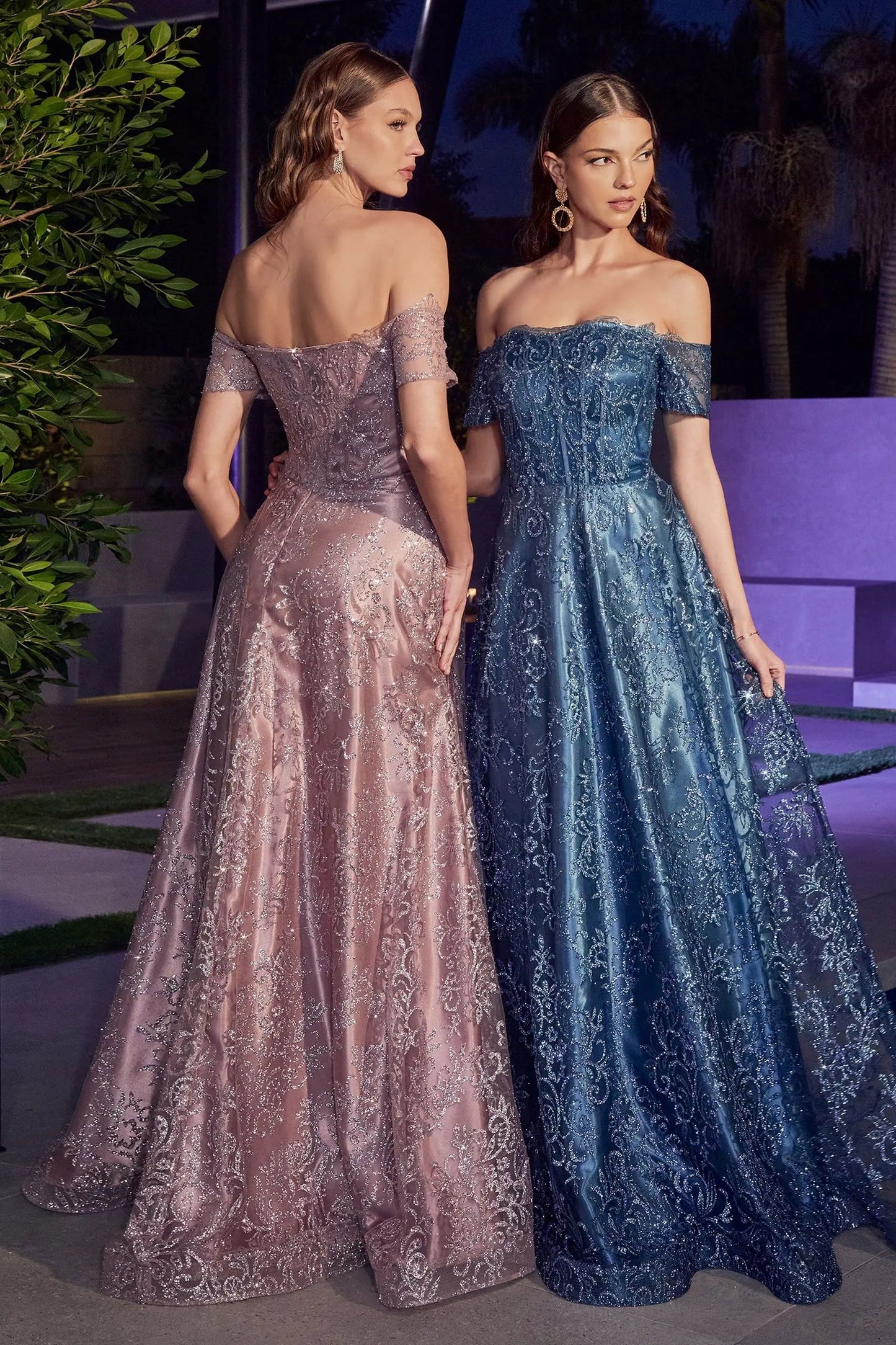 Off The Shoulder Glitter Print A-Line Gown by Tux-USA