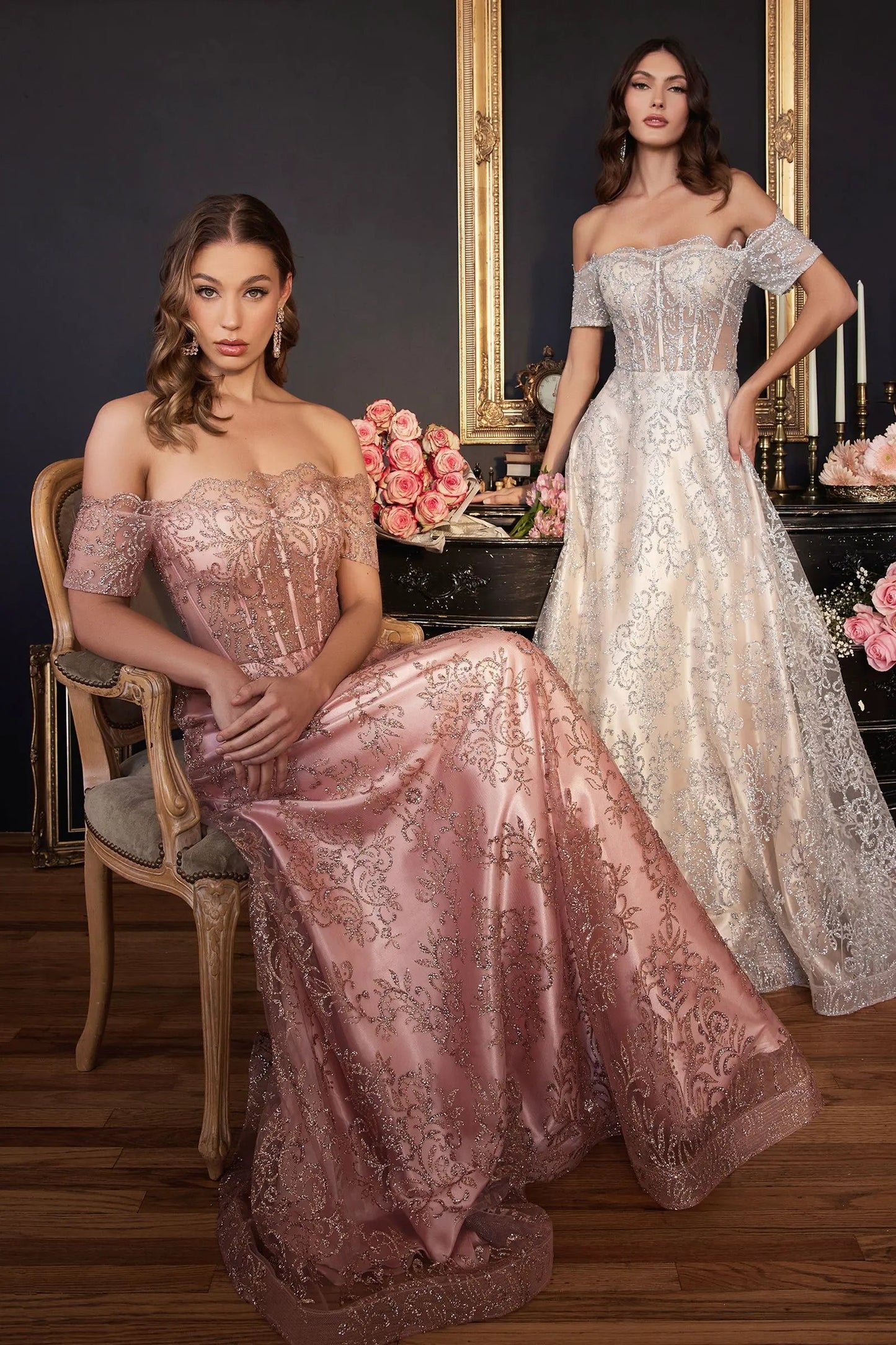 Off The Shoulder Glitter Print A-Line Gown by Tux-USA