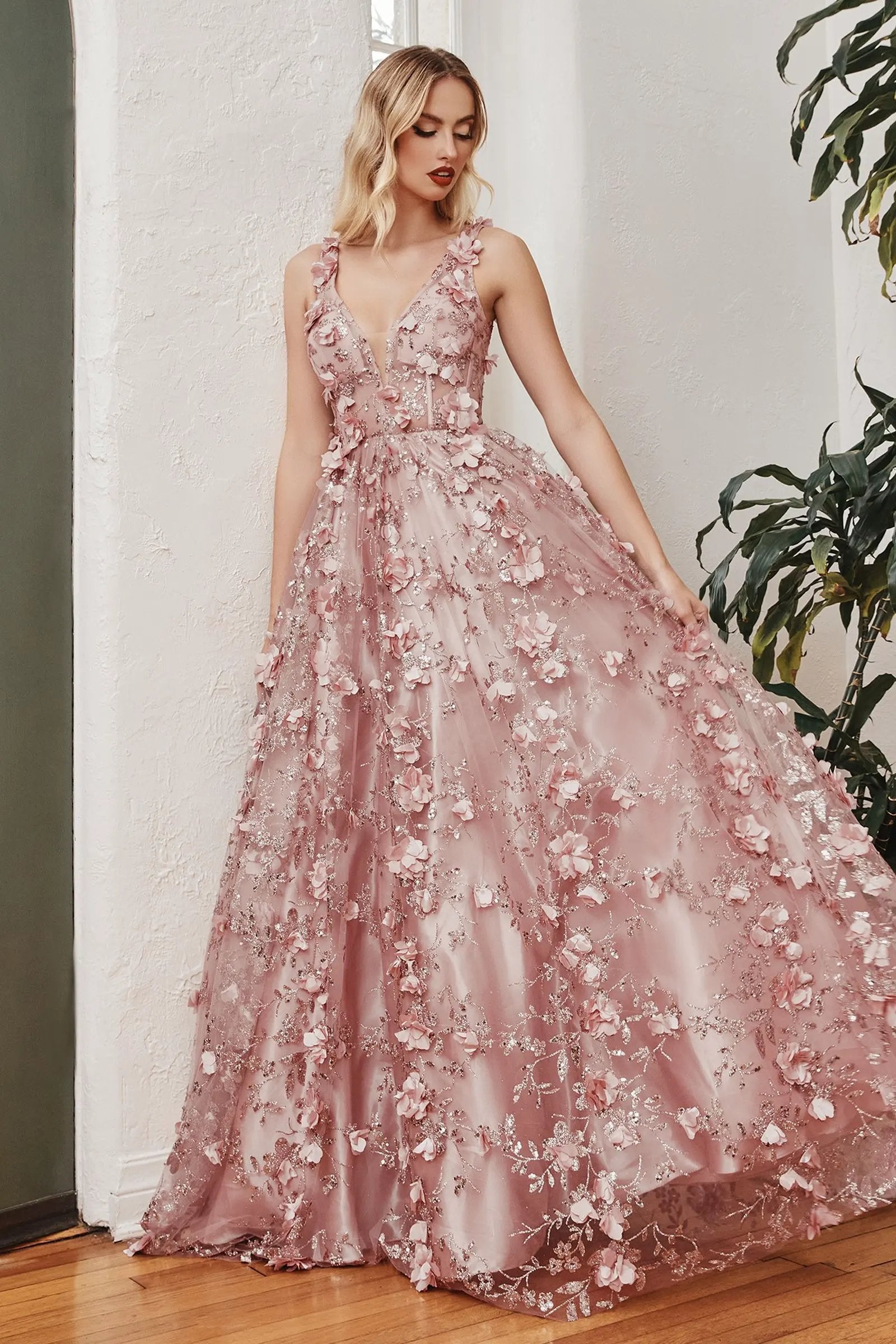 Glitter Floral Ball Gown by Tux-USA