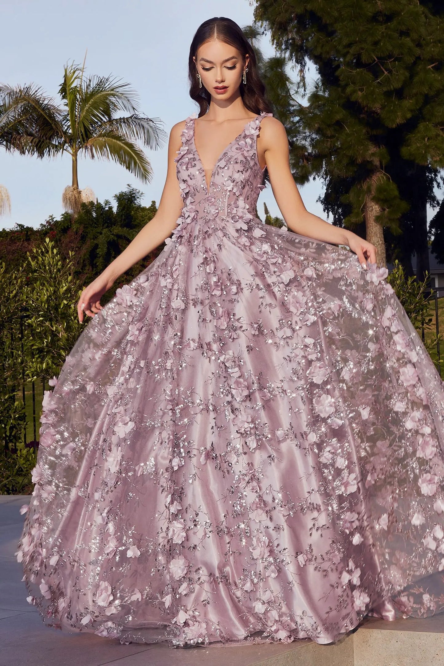 Glitter Floral Ball Gown by Tux-USA
