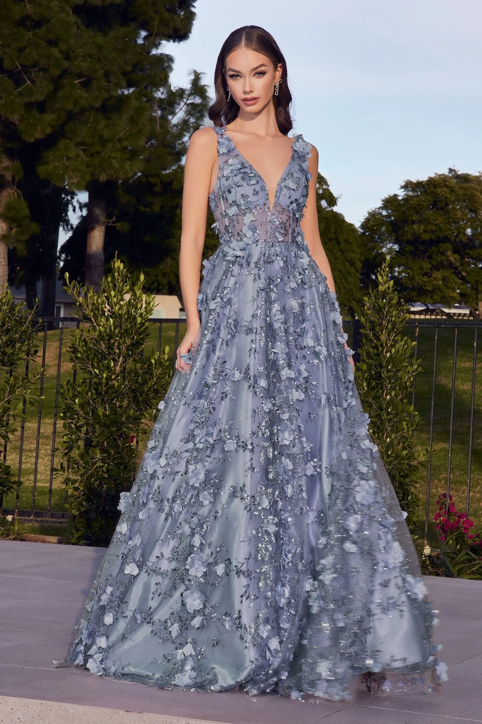 Glitter Floral Ball Gown by Tux-USA