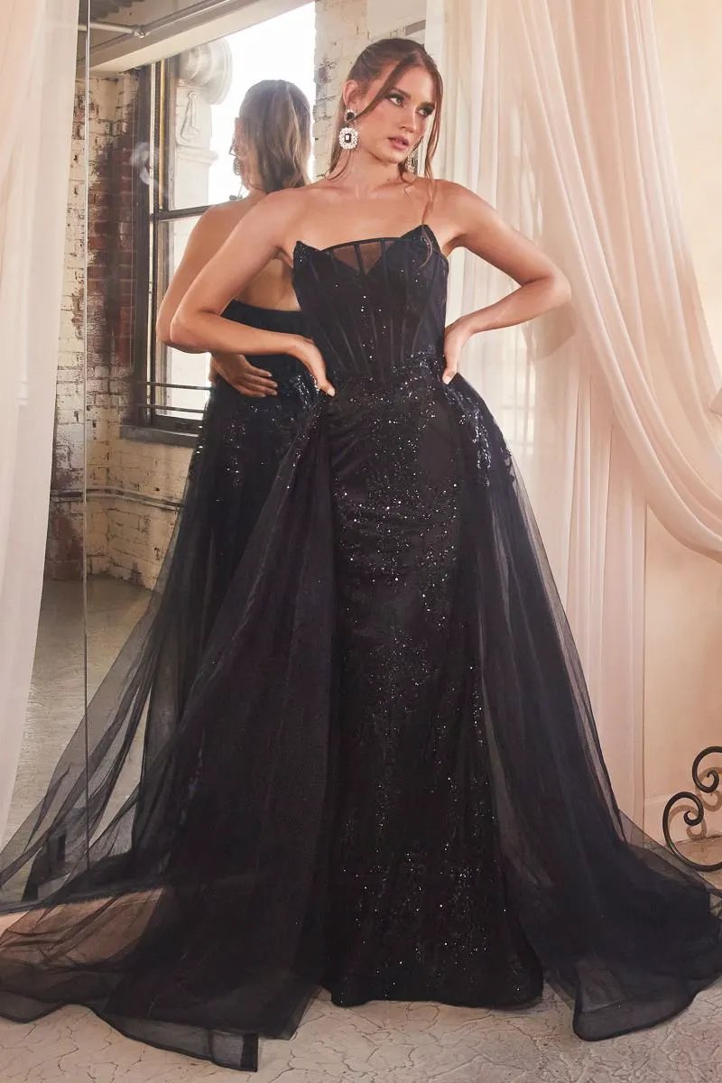 Strapless Glitter Gown With Removable Tulle Overskirt by Partner Label