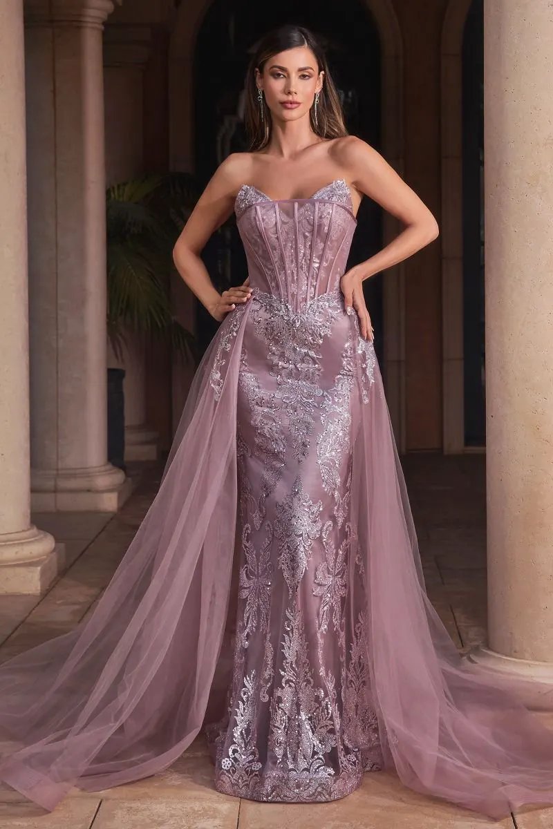 Strapless Glitter Gown With Removable Tulle Overskirt by Partner Label
