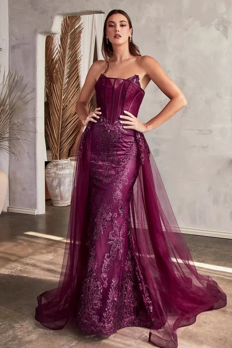 Strapless Glitter Gown With Removable Tulle Overskirt by Partner Label