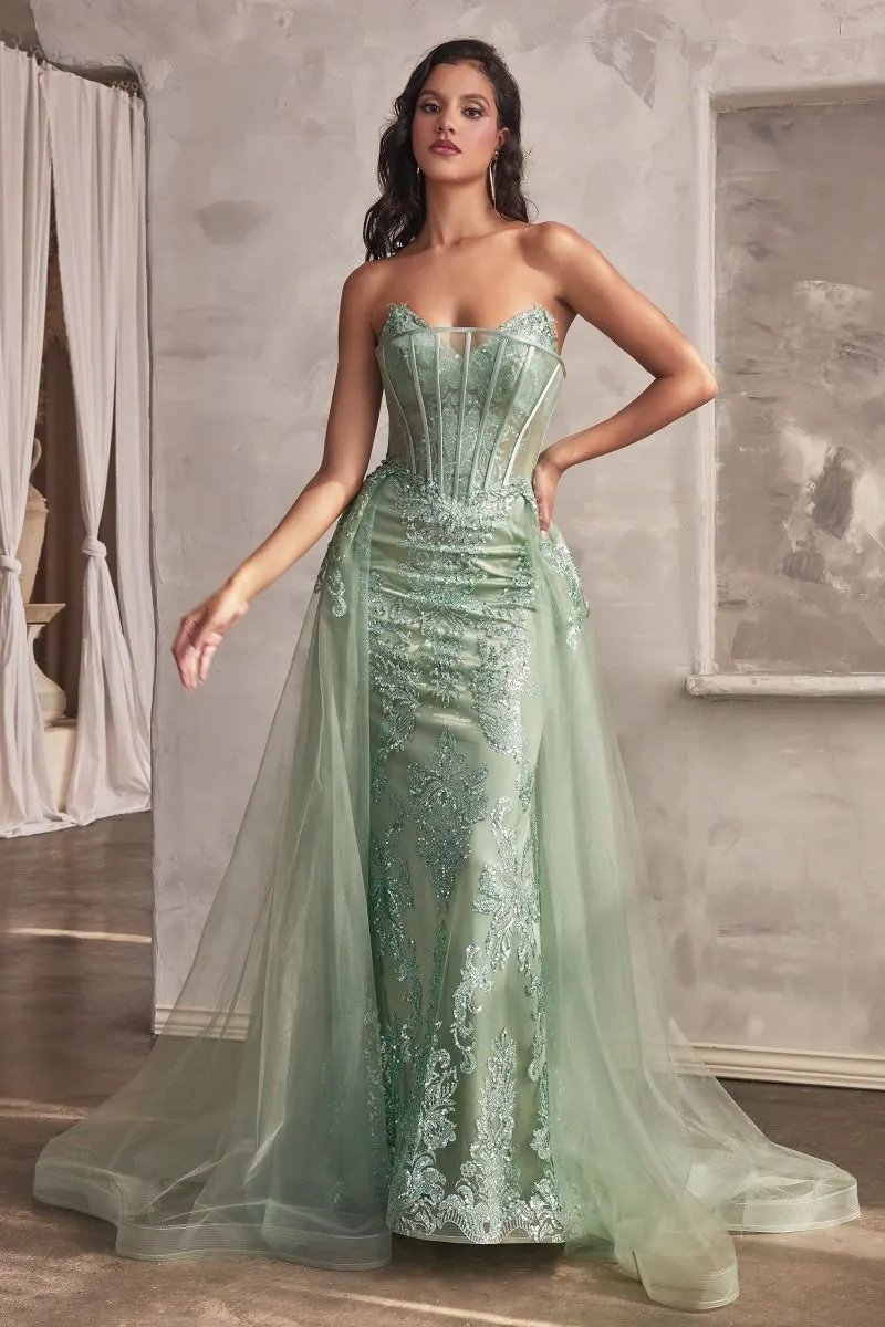 Strapless Glitter Gown With Removable Tulle Overskirt by Partner Label