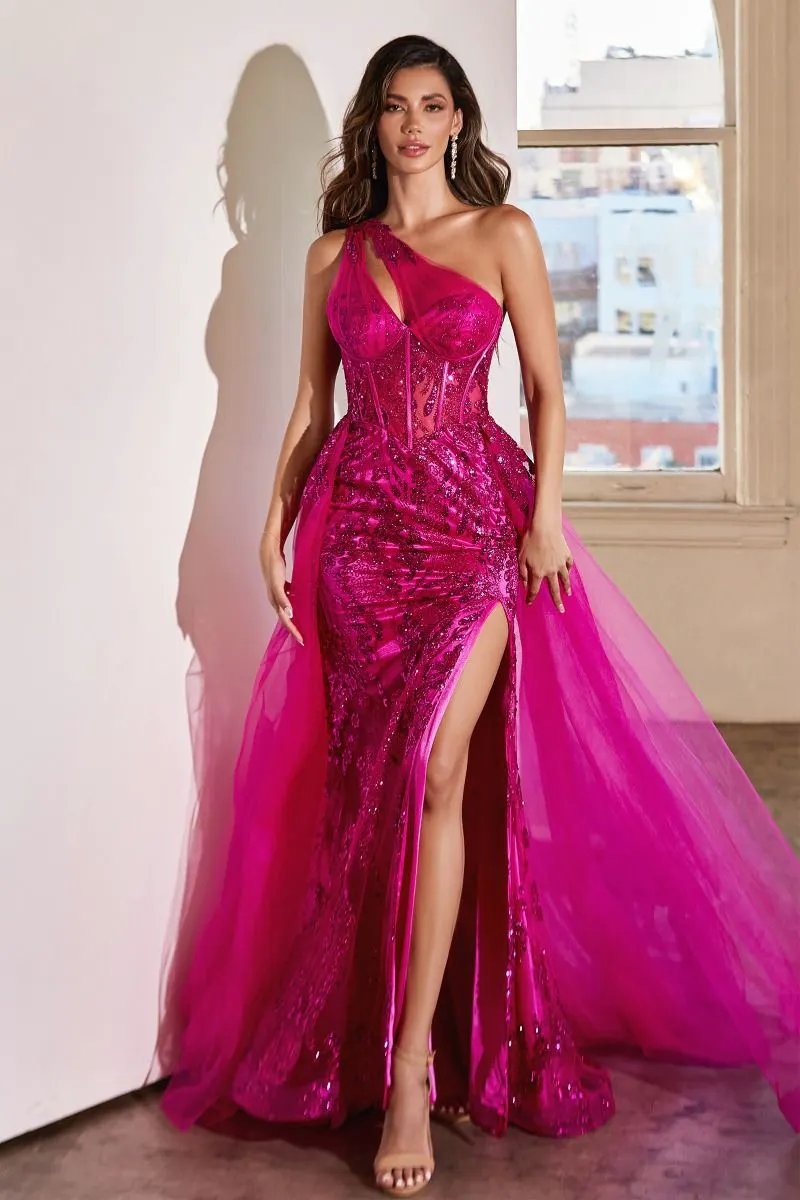 One Shoulder Glitter & Tulle Gown by Tux-USA