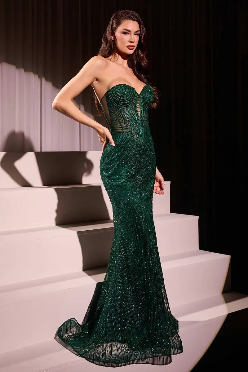 Strapless Silver Embellished Gown by Tux-USA