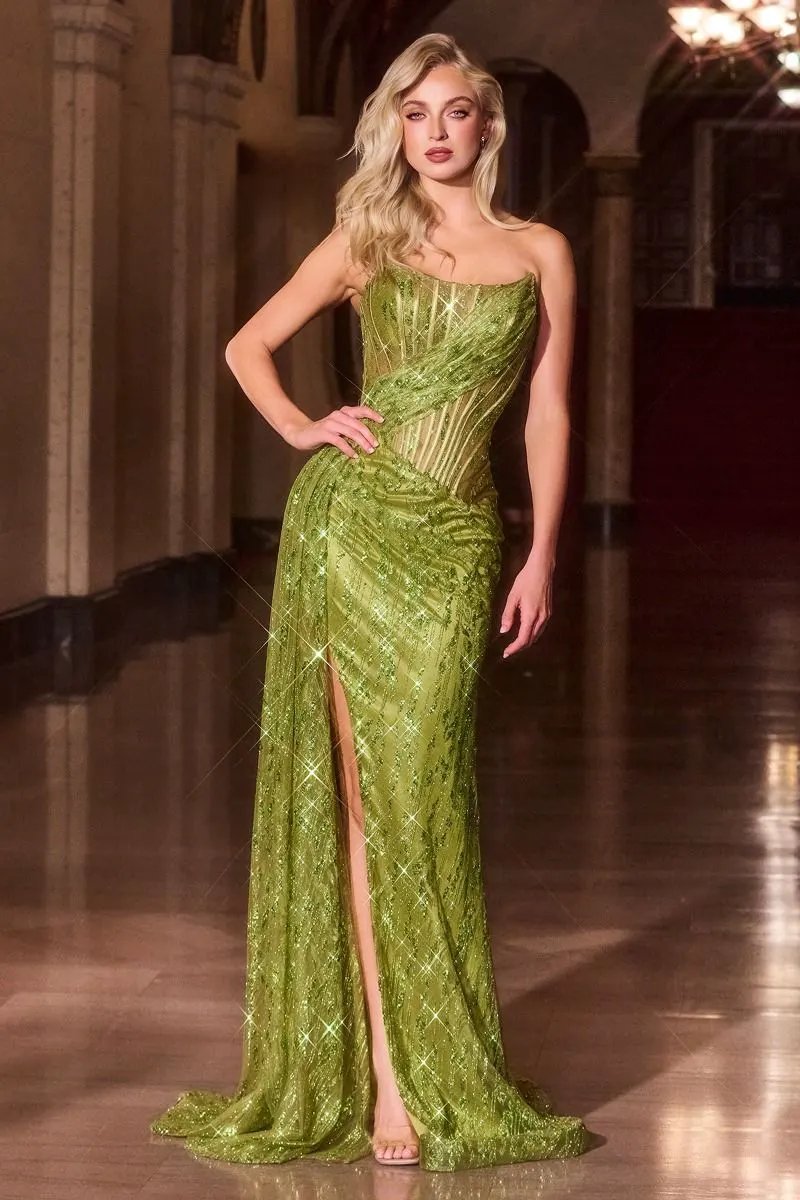 Strapless Fitted Glitter Embellished Gown by Tux-USA