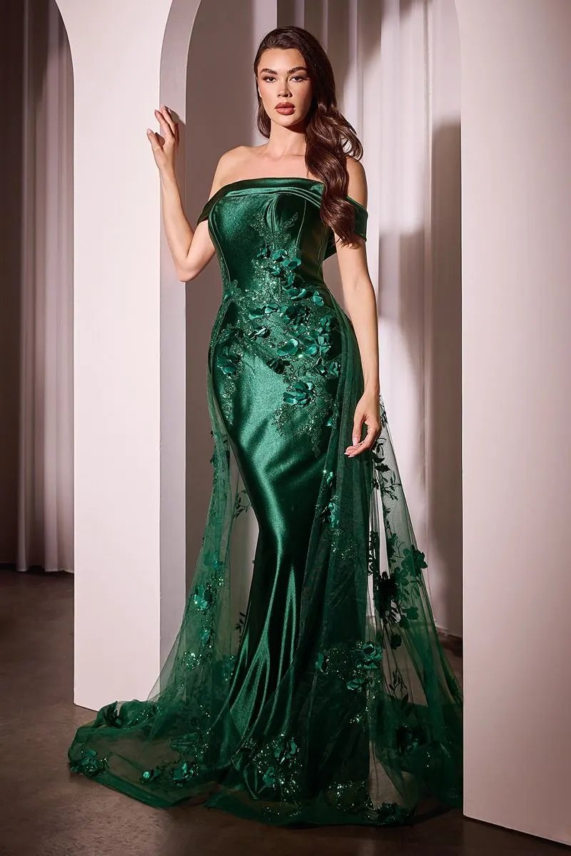 Embellished Satin Fitted Gown With Tulle Overskirt by Tux-USA