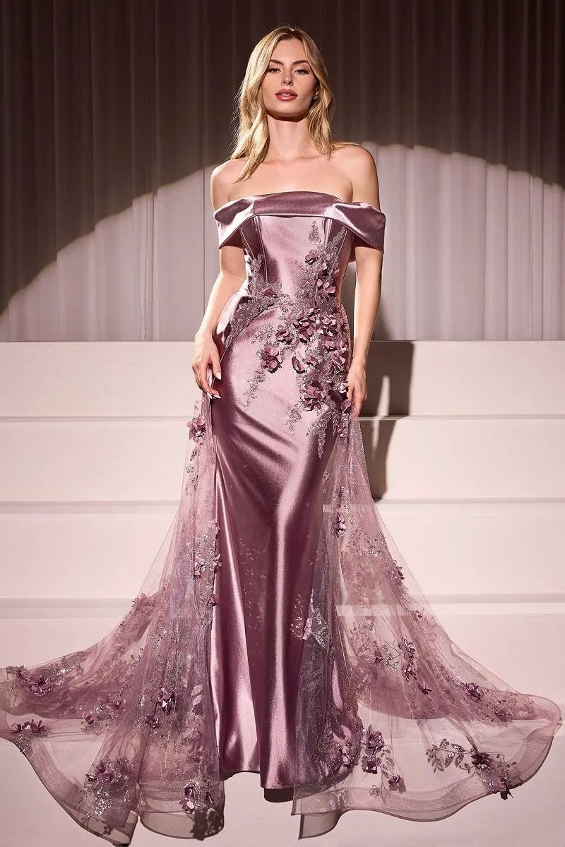 Embellished Satin Fitted Gown With Tulle Overskirt by Tux-USA