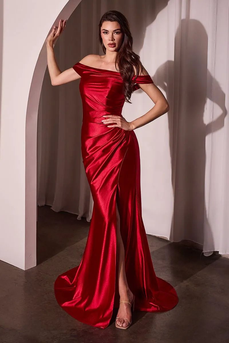 Glistening Satin Off The Shoulder Gown by Tux-USA