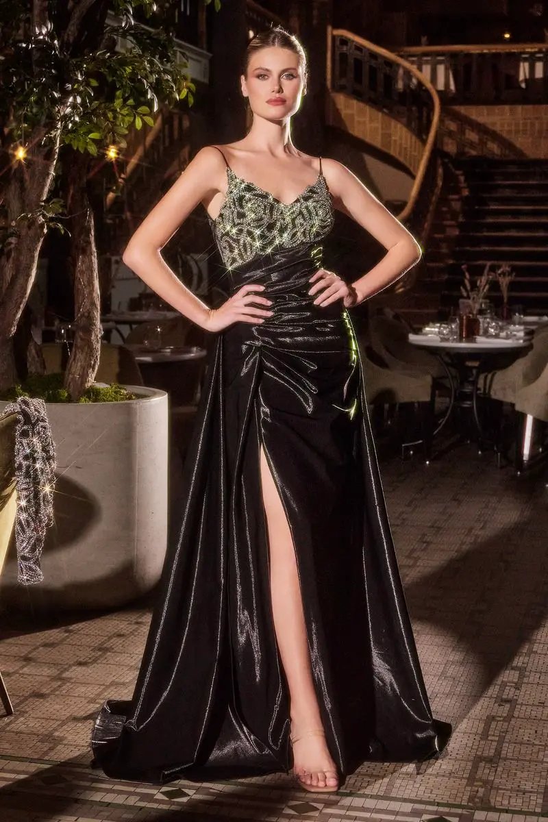 Fit and Flare Taffeta Evening Gown with Crystal Floral Jacket by Tux-USA