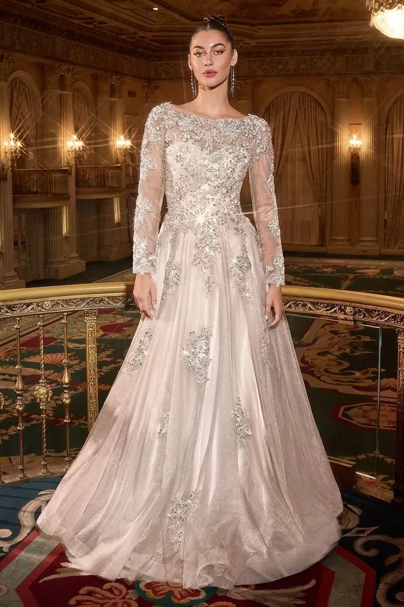 Beaded A-Line Wedding Dress With Long Sleeves by Tux-USA
