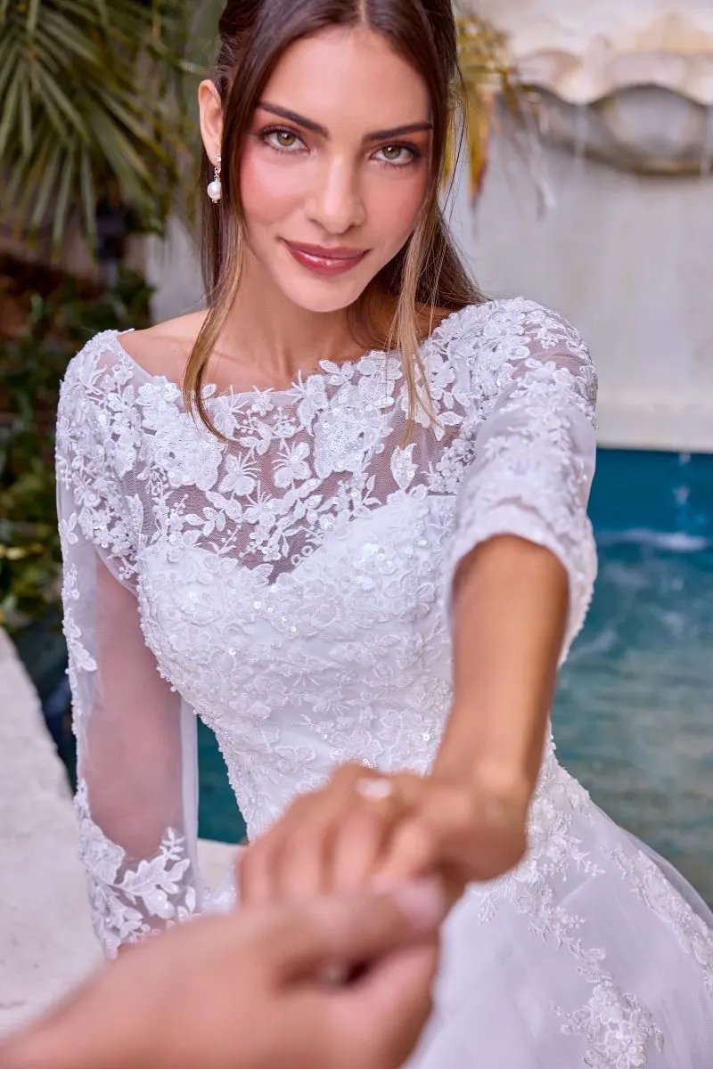 Beaded A-Line Wedding Dress With Long Sleeves by Tux-USA