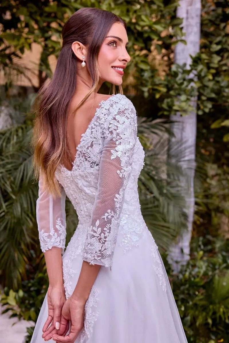 Beaded A-Line Wedding Dress With Long Sleeves by Tux-USA
