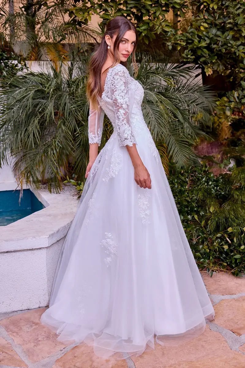 Beaded A-Line Wedding Dress With Long Sleeves by Tux-USA