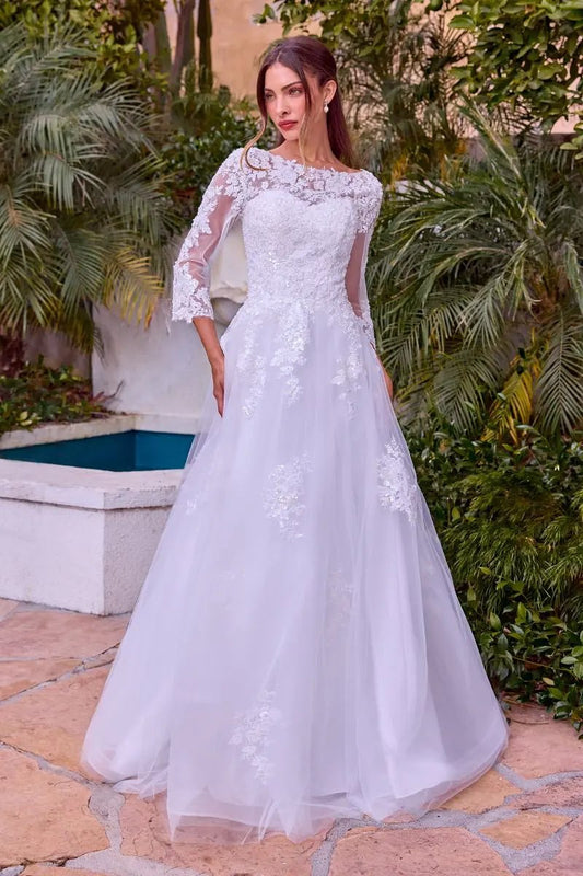 Beaded A-Line Wedding Dress With Long Sleeves by Tux-USA