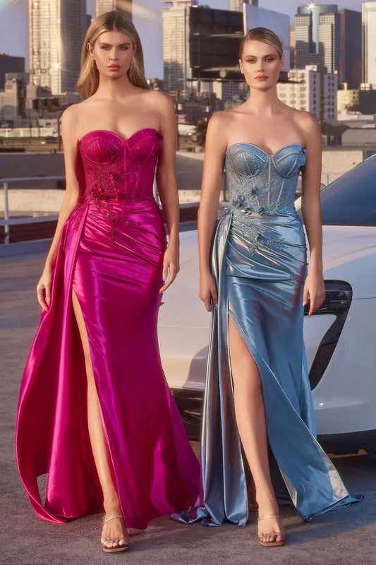 Appliqué Sweetheart Satin Corset Prom Gown by Tux-USA