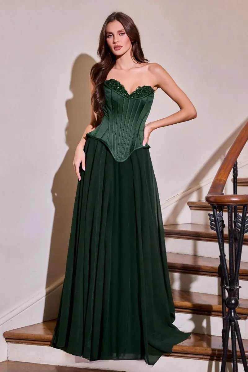 Corset Gown Sweetheart Neckline Chiffon Draped Skirt Lace-Up Back Scarf Detail by Partner Label