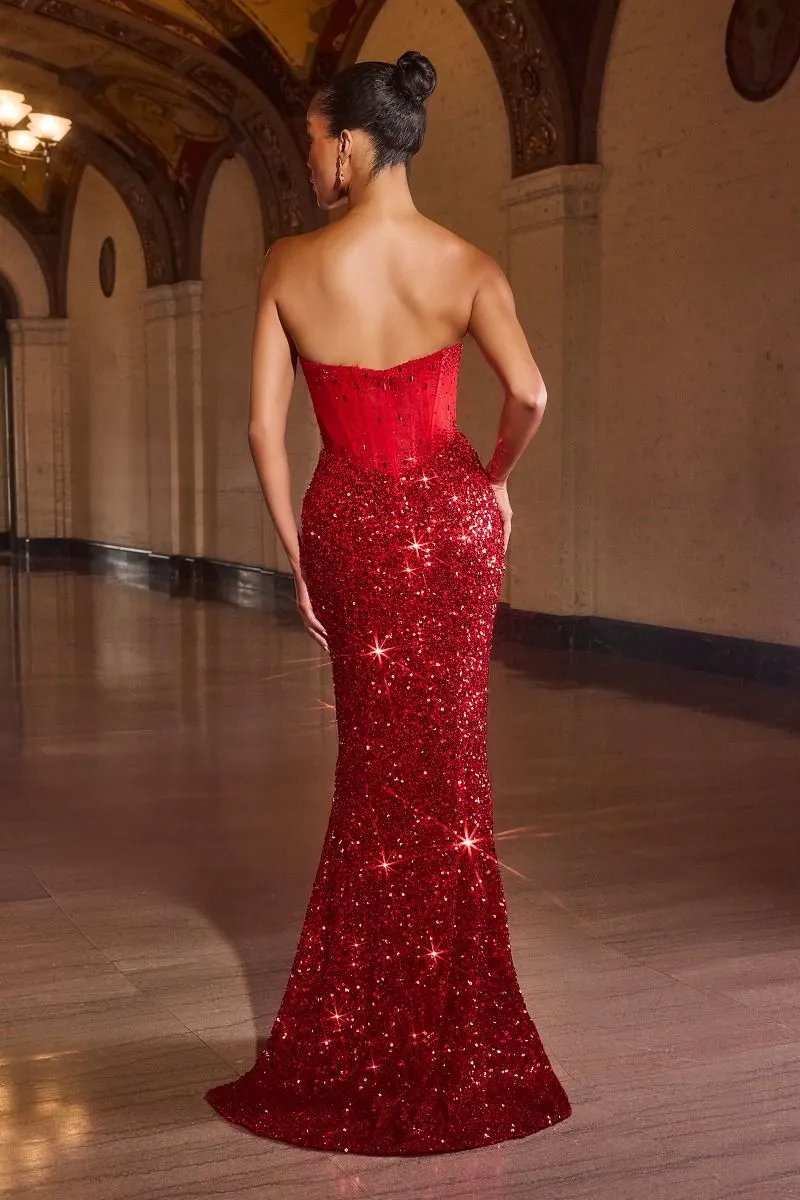 Sequin Corset Gown Straight Neckline Fitted Silhouette Floor-Length Hem by Tux-USA