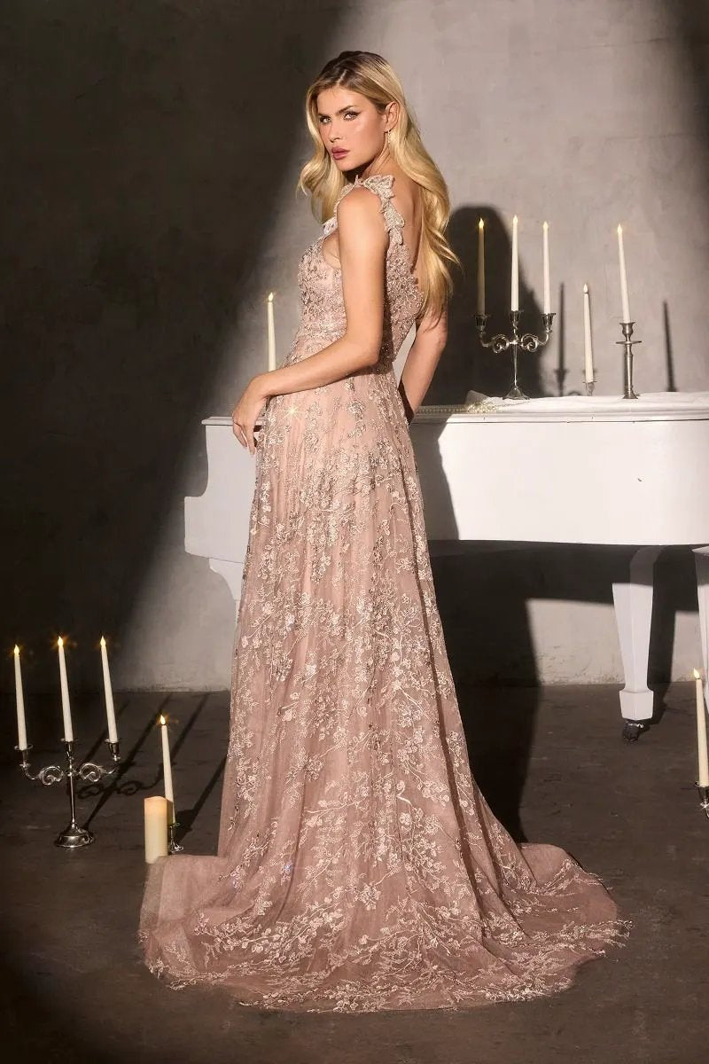 A-Line Gown the One-Shoulder Neckline Three-Dimensional Floral Appliqué by Tux-USA