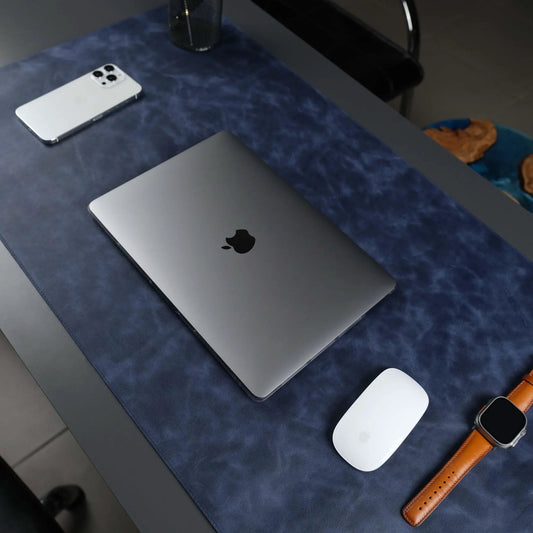Jersey Navy Blue Leather Desk Pad for Office and Home by TORONATA