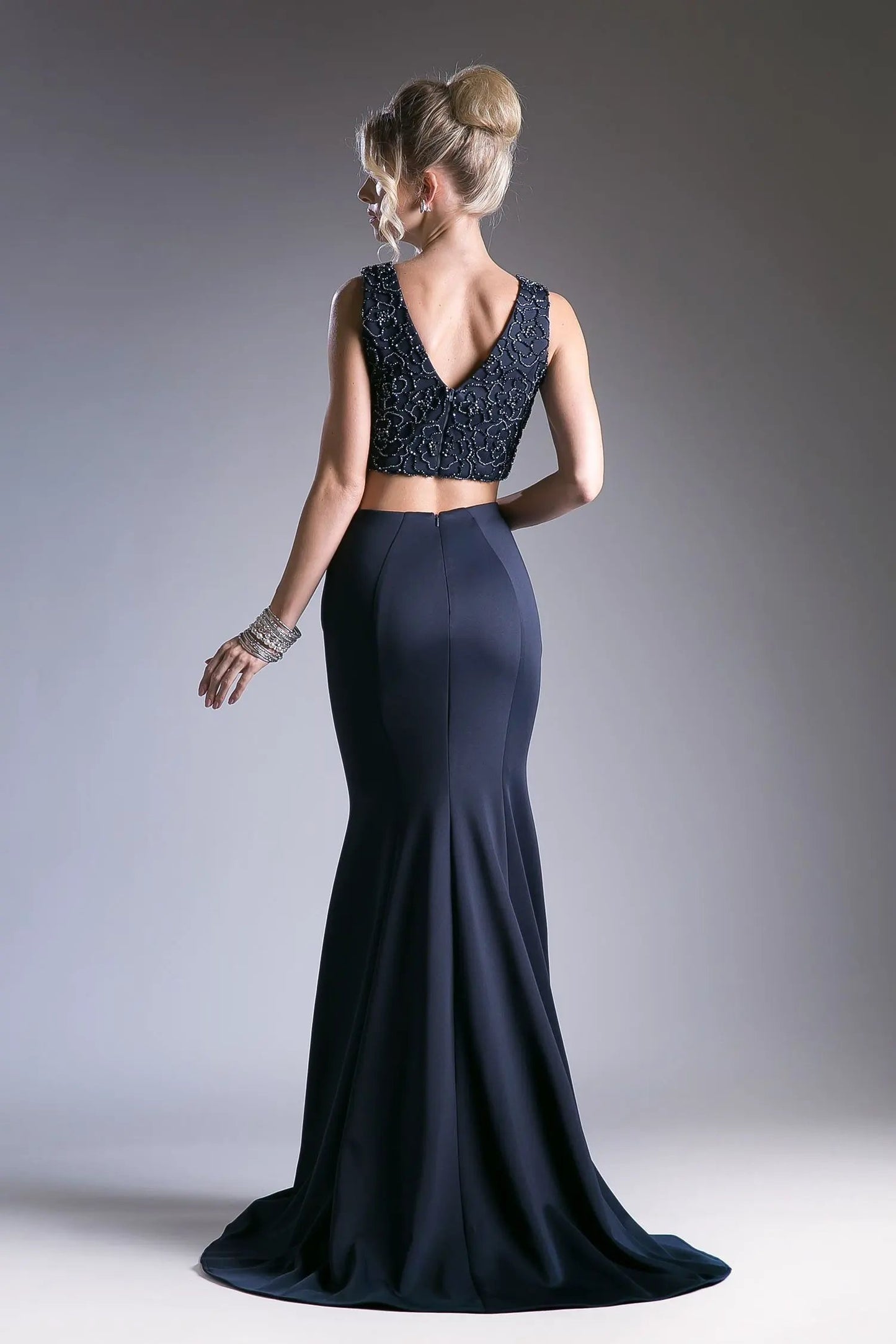 Beaded High Neck Two-Piece Mermaid Evening Gown with Train by Tux-USA