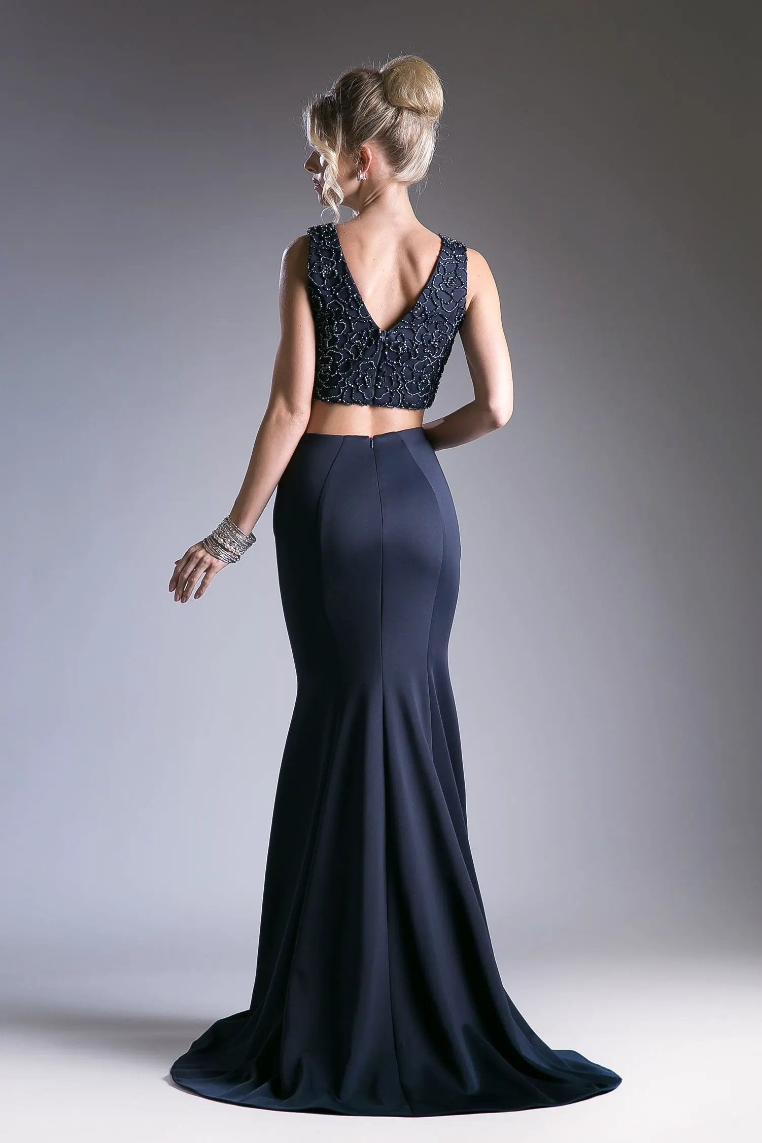 Beaded High Neck Two-Piece Mermaid Evening Gown with Train by Tux-USA