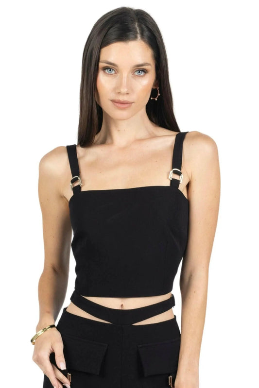 Kim Cropped Top With Buckles in Black by Akalia
