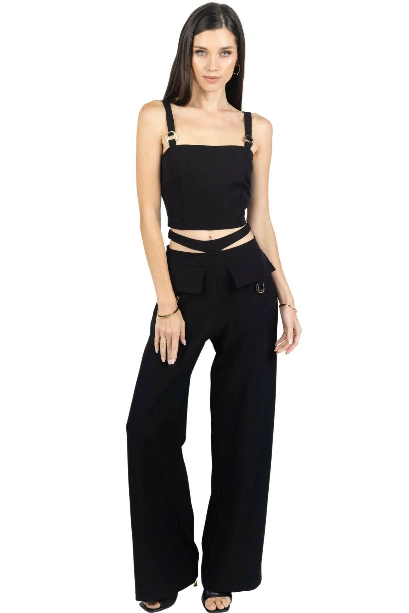 Kim Cropped Top With Buckles in Black by Akalia
