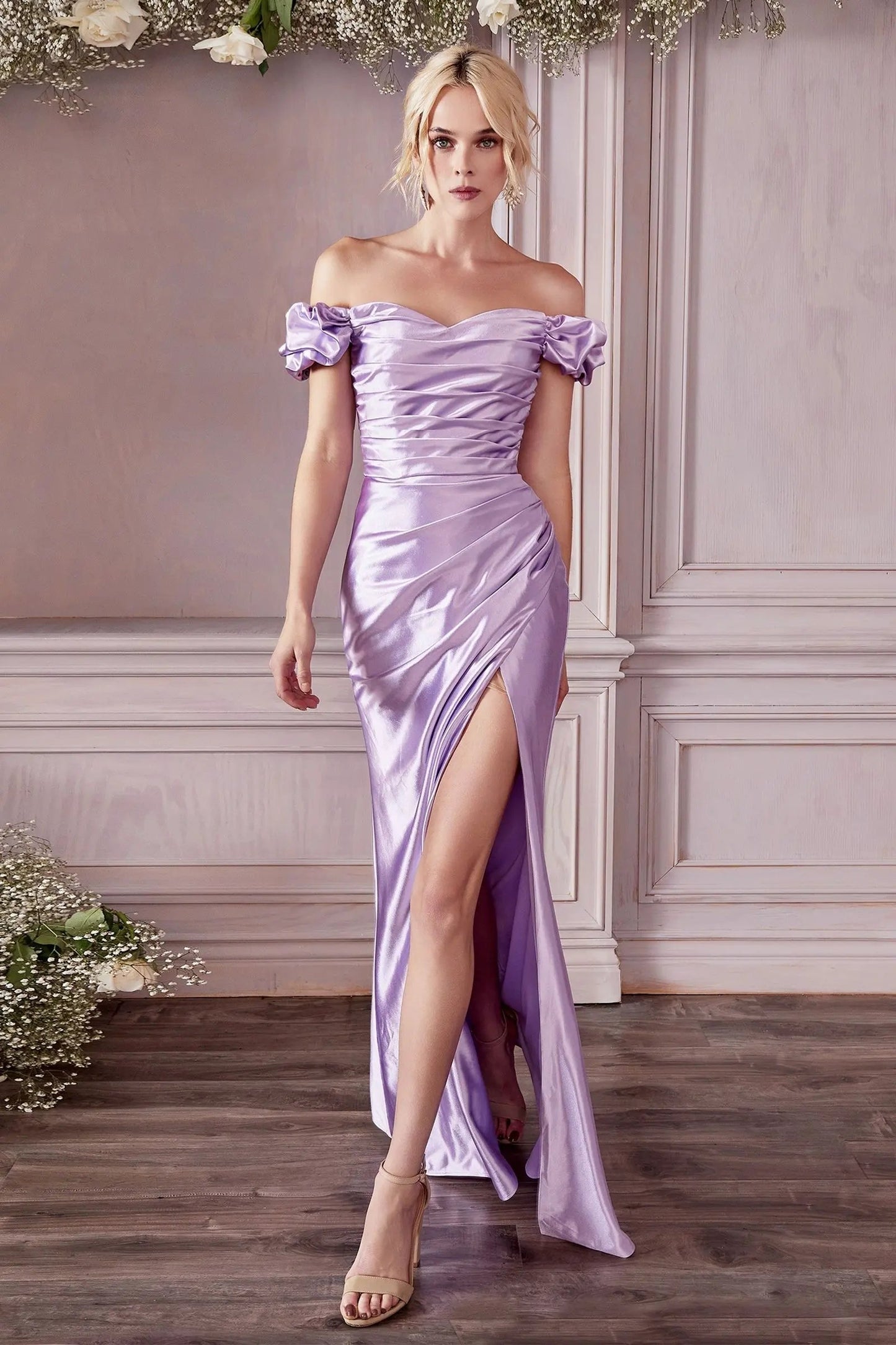 Fitted Gathered Satin Gown by Tux-USA
