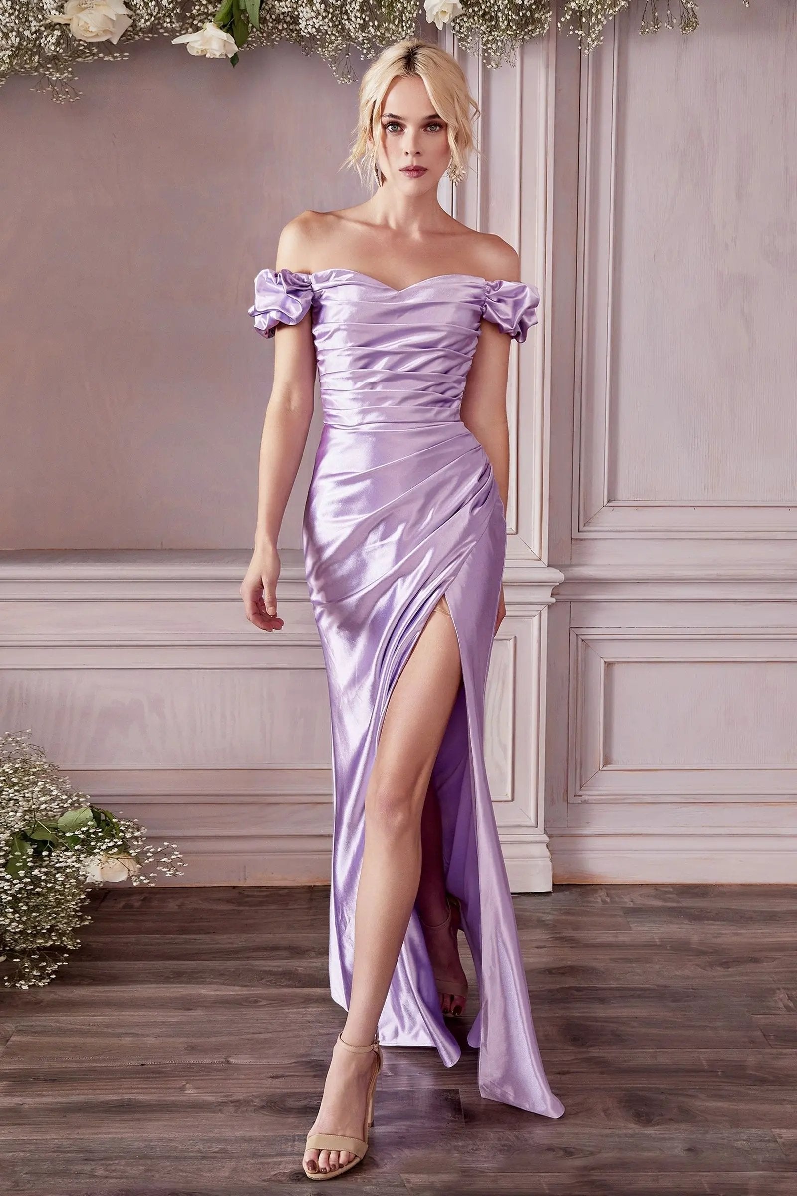 Fitted Gathered Satin Gown by Tux-USA