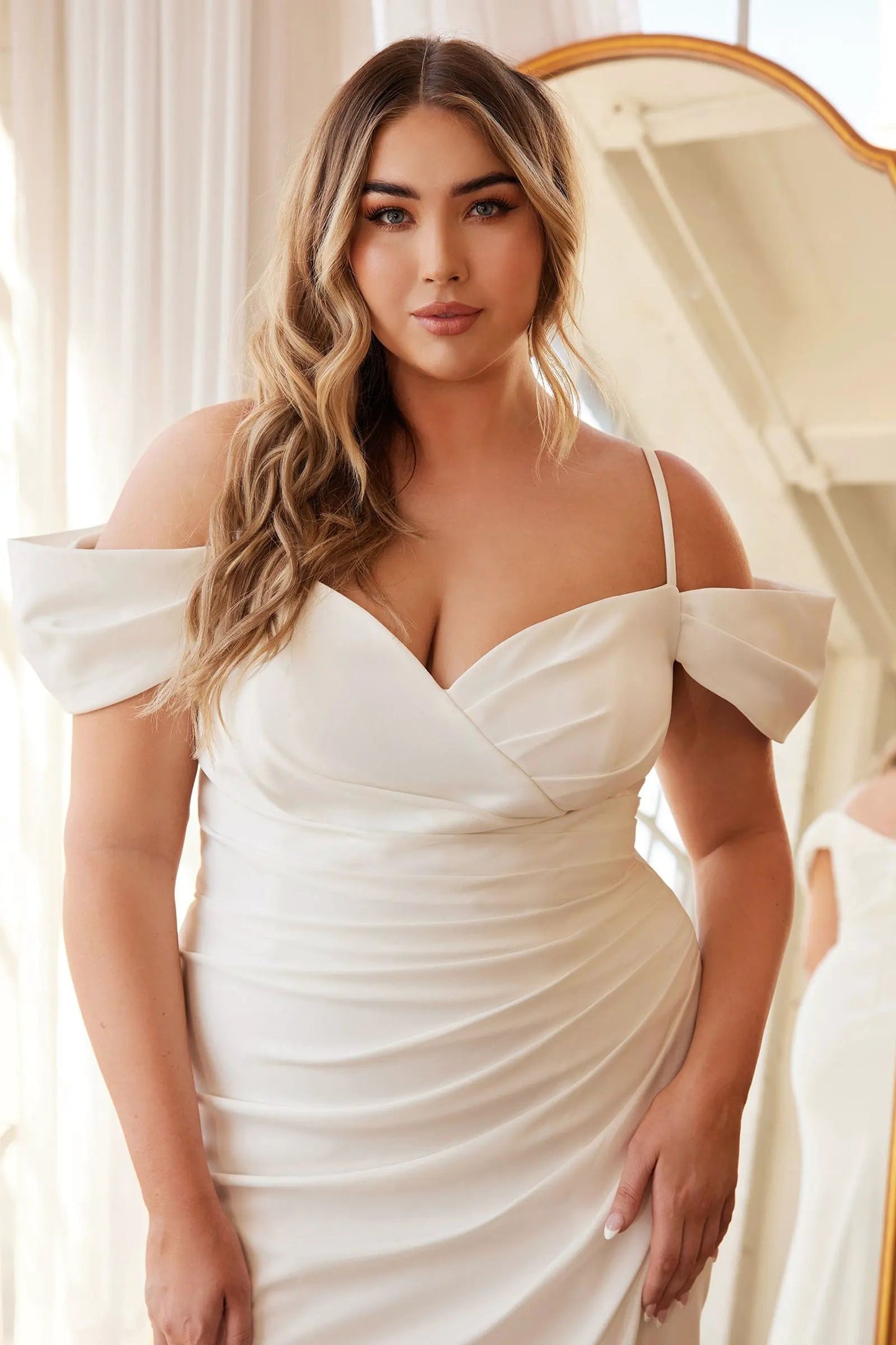 Plus Size Off The Shoulder Crepe Gown by Tux-USA