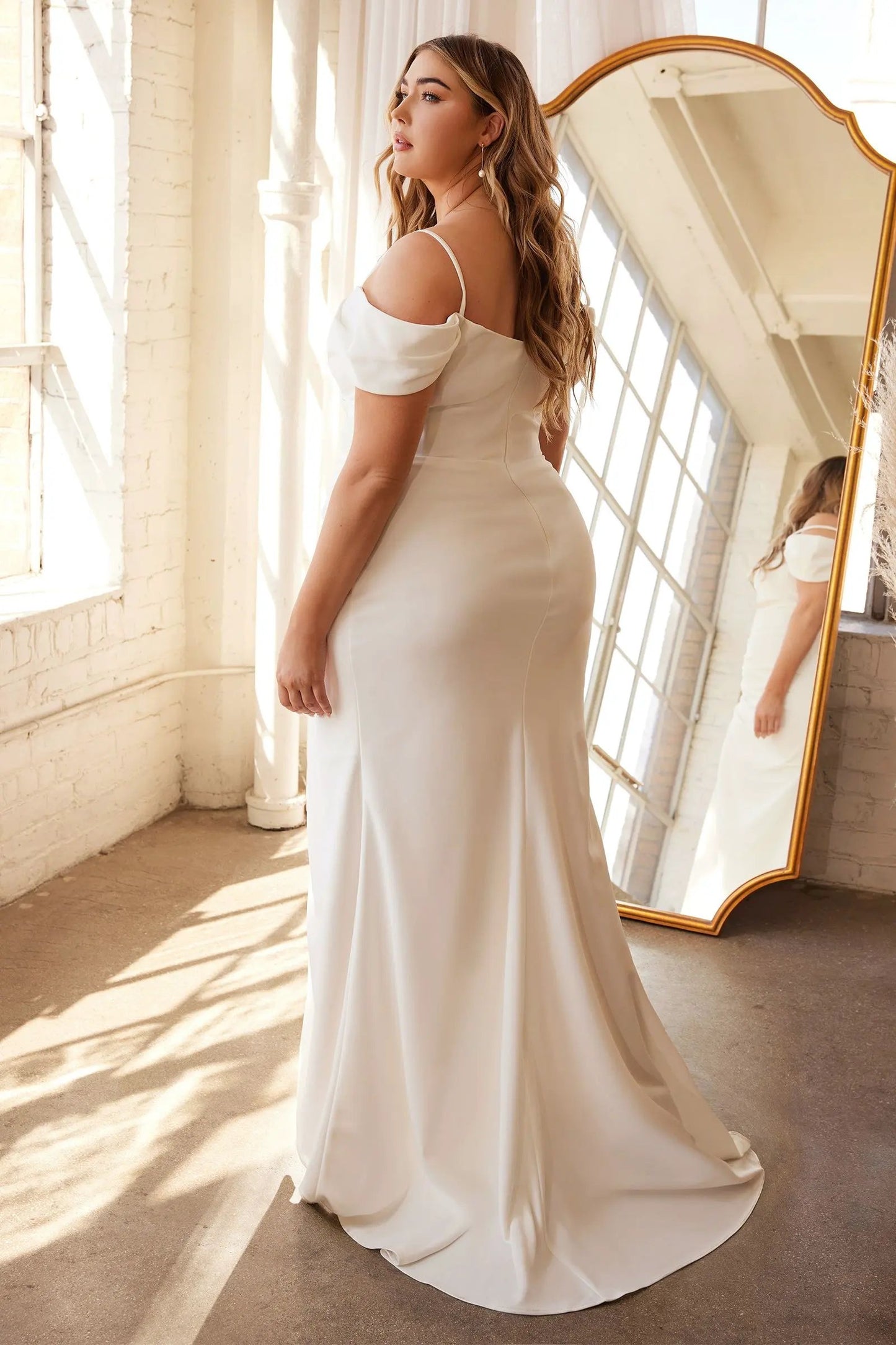 Plus Size Off The Shoulder Crepe Gown by Tux-USA
