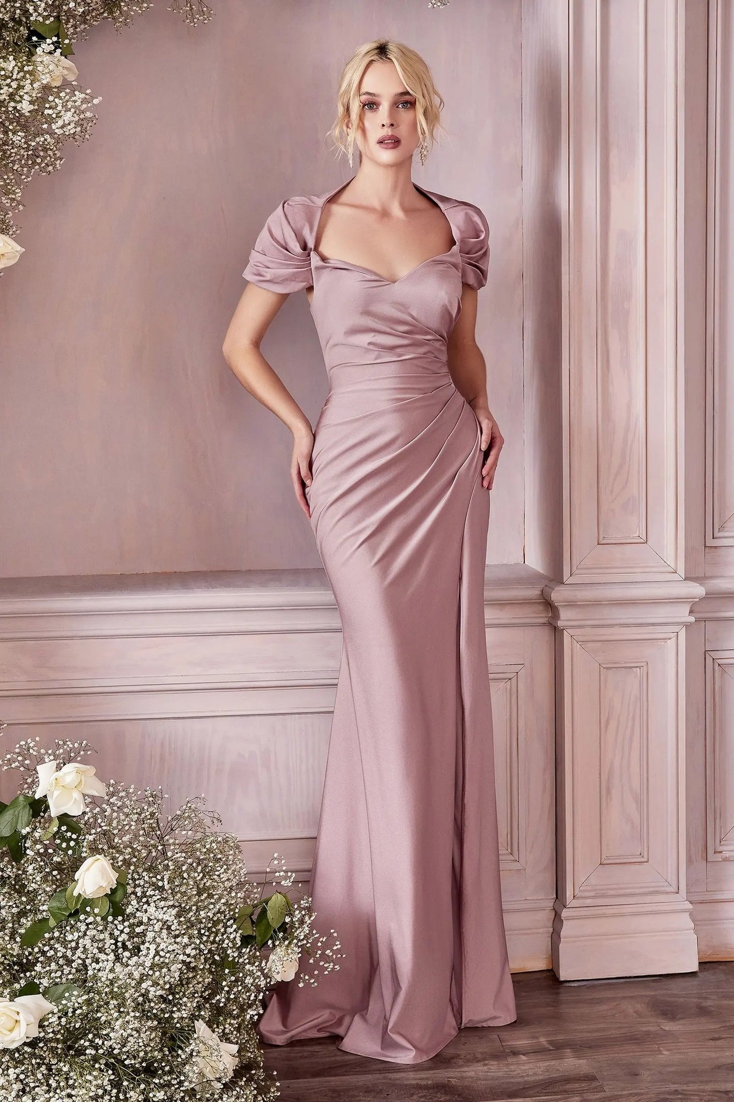 Cap Sleeve Shawl Fitted Dress by Tux-USA