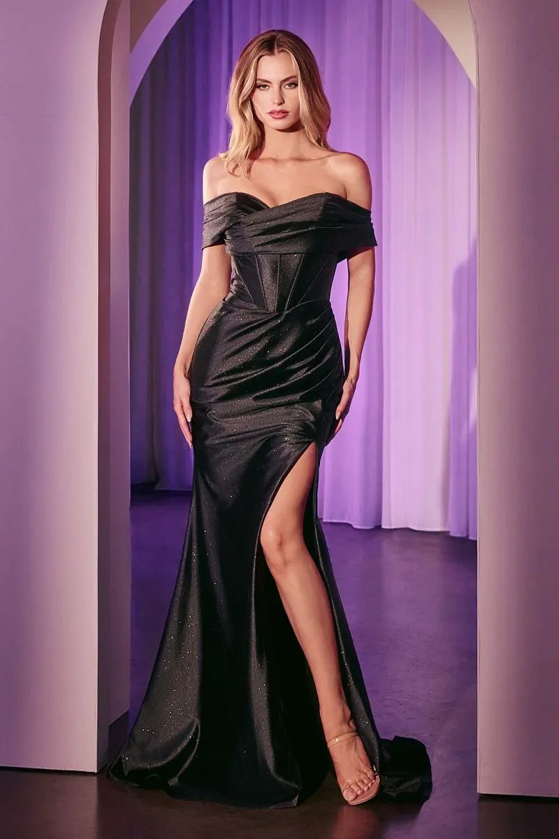 Off The Shoulder Glitter Dusted Fitted Dress by Tux-USA