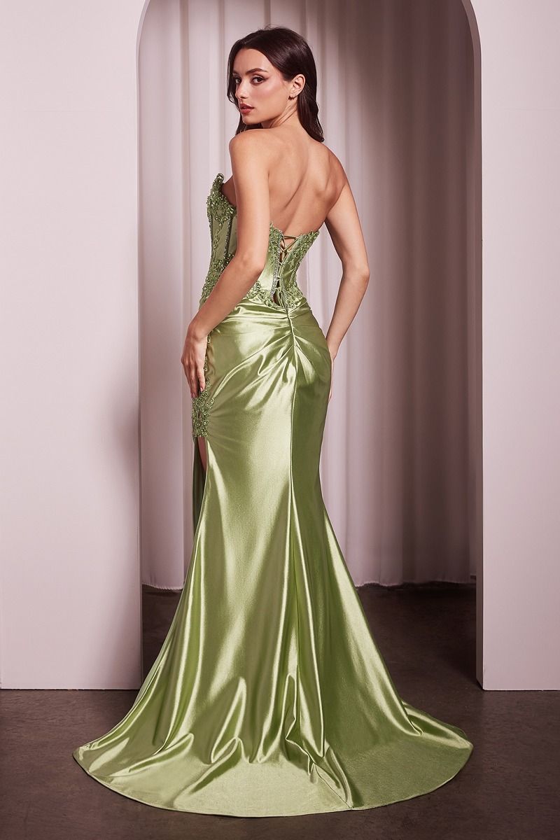 Fitted Strapless Lace & Satin Gown-5