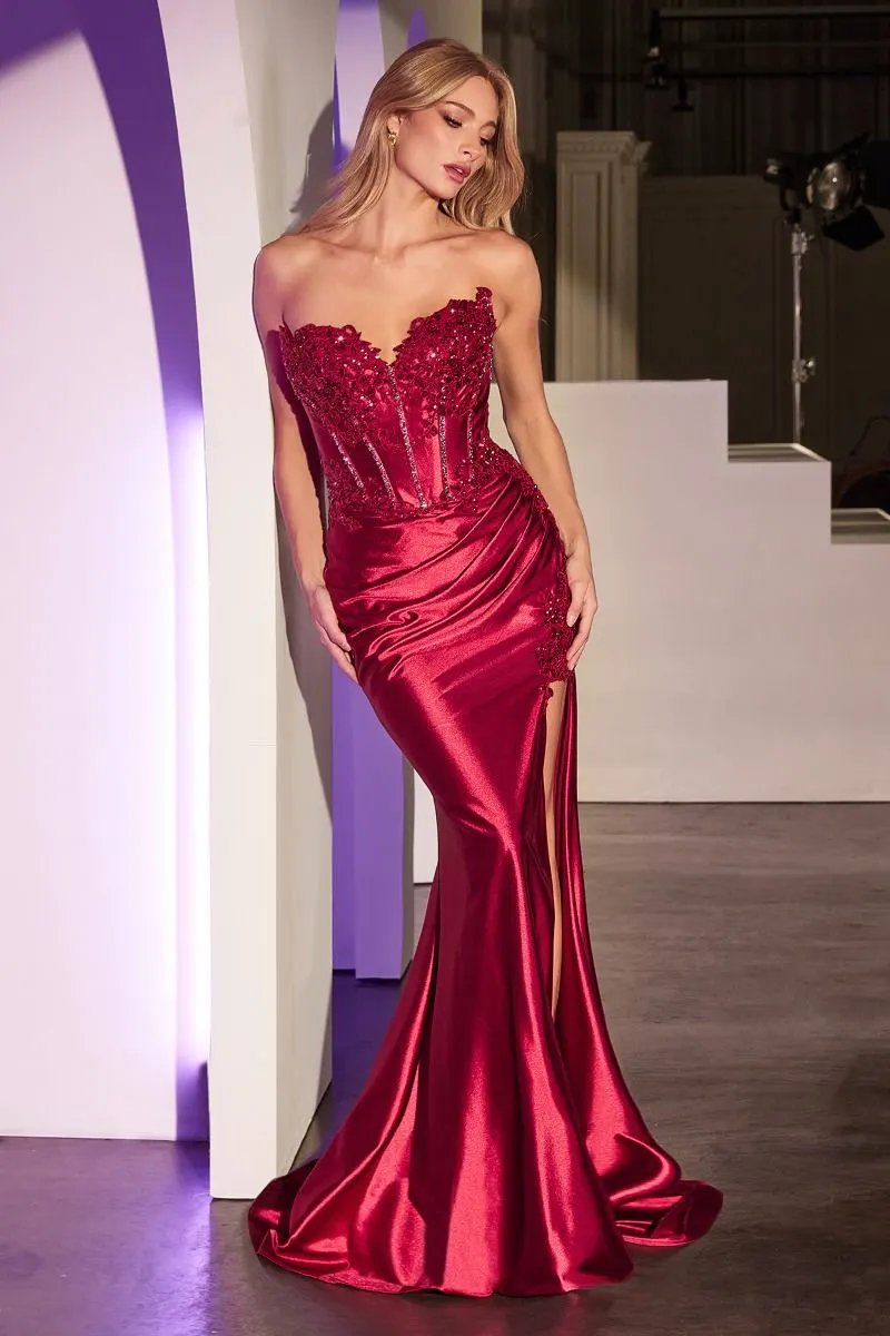 Fitted Strapless Lace & Satin Gown by Tux-USA